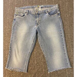 Vintage Y2K Old Navy Womens Low Waist Capris Size 18 Raw Frayed Hem Blue Denim